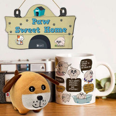 Gifts for Pet Lover- Pet Friendly Quotes Printed Multicolor Mini Wall Hanging with Ceramic Coffee Mug and Soft Toy