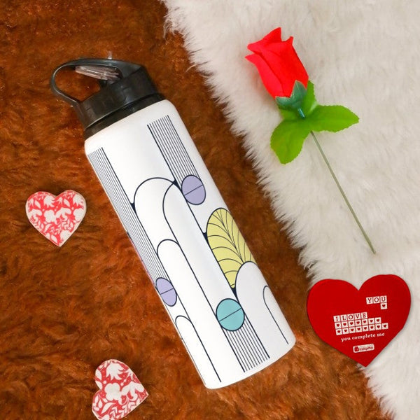 Geometric Printed Sipper Water Bottle, Red Rose &amp; Greeting Card For Him/Her