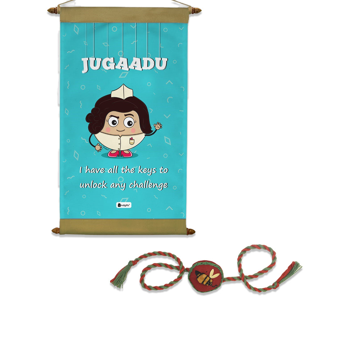 Jugaadu Print Scroll &amp; Seed Rakhi Combo of 2 (Sky Blue)