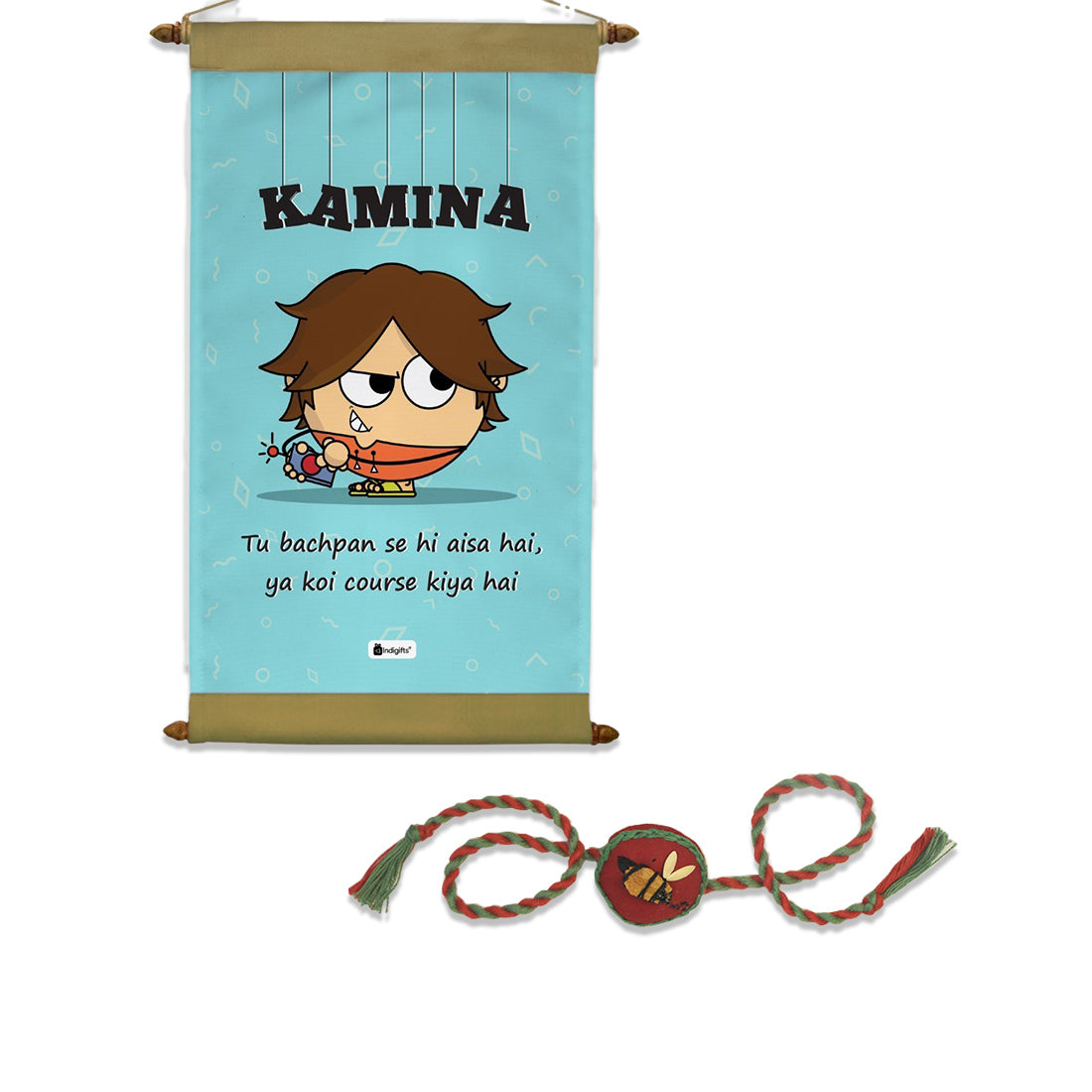 Kamina Print Scroll &amp; Seed Rakhi Combo of 2 (Light Blue)