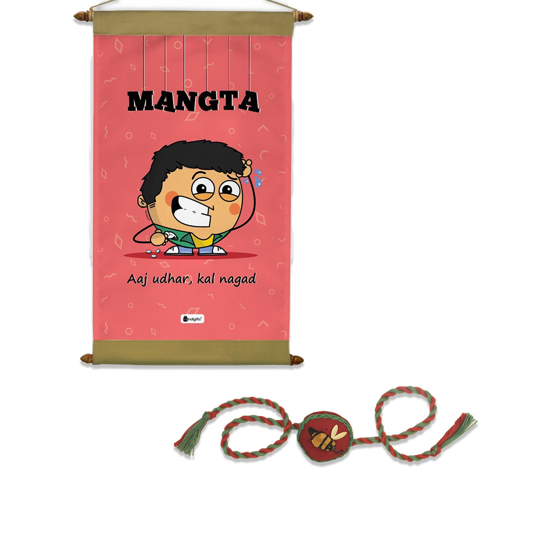 Mangta Print Scroll &amp; Seed Rakhi Combo Set of 2 (Peach)