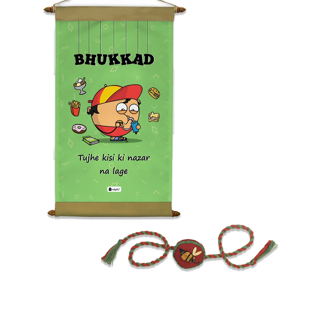 Bhukkad Print Scroll &amp; Seed Rakhi Combo Set of 2 (Green)