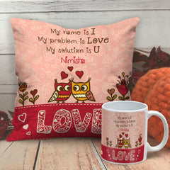 Personalised Love Couple Cushion &amp; Coffee Mug Combo - Best Gift For Girlfriends &amp; Boyfriends