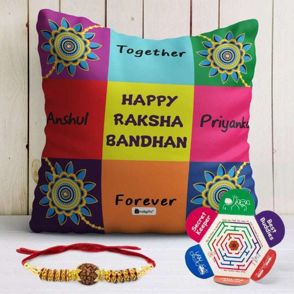 Rakshabandhan Gift For Brother Crystal Rakhi, Customized colourfull Cushion with Filler, Rakhi for Brother, Rakshabandhan Gift