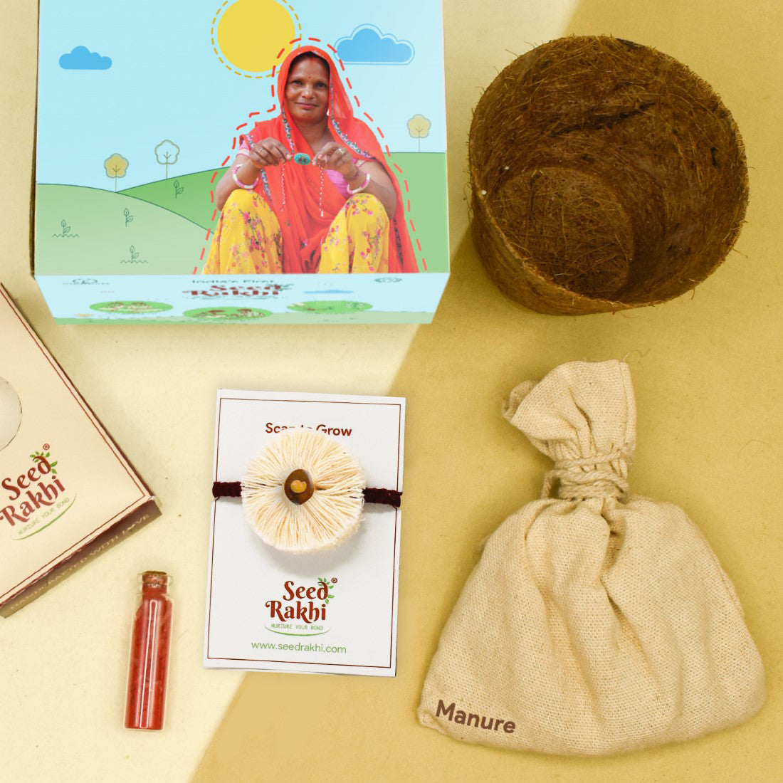 Seed Rakhi with Planter &amp; Roli Pack - (White)