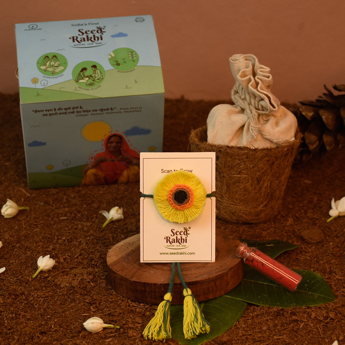 Amaranthus &amp; Purslane Seeds Plantable Eco-Friendly Rakhi with Planter and Roli