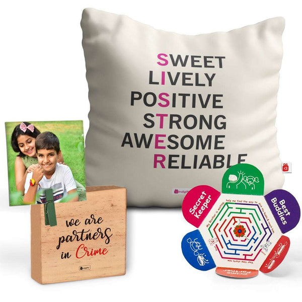Cushion with Meaning of Sister Print Wooden Plaque Gift and Rakhi
