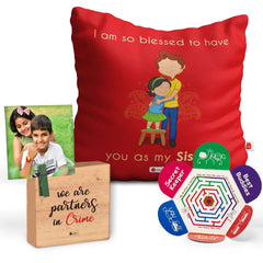 Rakhi Wooden Plaque Red Cushion Cover Gift With Bless To Have Sis Quote