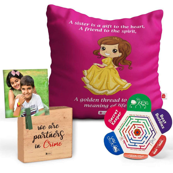 Rakhi Plaque Pink Cushion Cover Gift with My Golden Thread Of Life Quote