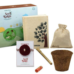 Red Seed Rakhi, Planter and Notepad Gift Hamper