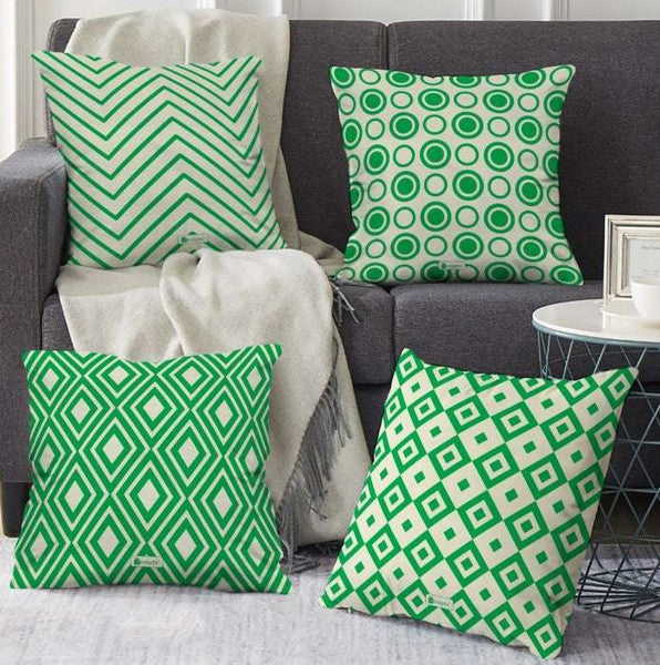 Green Colored Abstract Printed Cushion Cover Set of 4