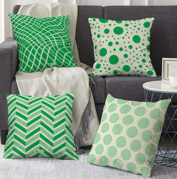 Green Colored Abstract Printed Set of 4 Cushion Covers