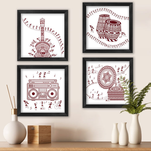 Food Themed Ethnic Design Mandala Animal Printed Set of 4 Poster Frames