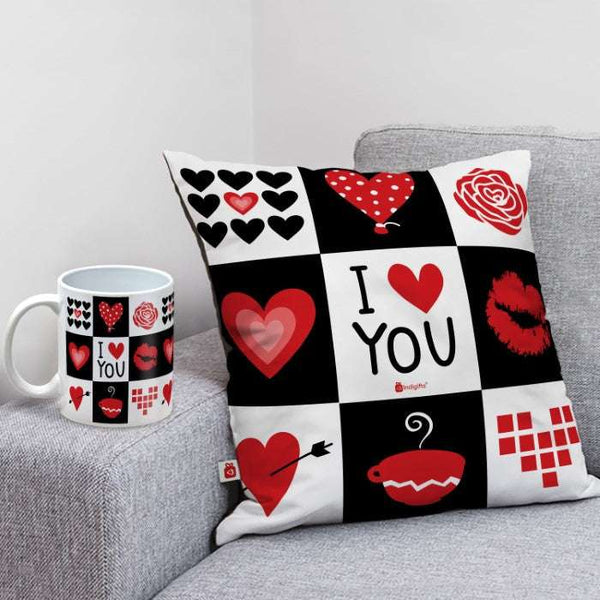 I Love You Printed Pillows and Coffee Mug Set For valentines' Gift