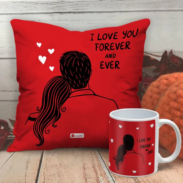 I Love You Forever &amp; Ever Printed Cushion, Mug &amp; Chocolates For Couples