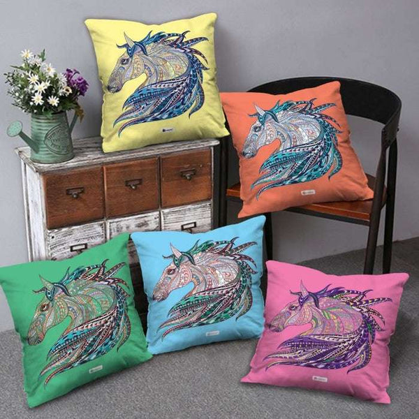 Colorful Horse Printed Set of 5 Cushion Covers