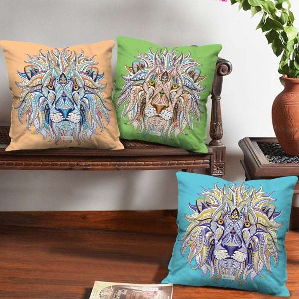 Lion Printed Cushion Covers Set of 3