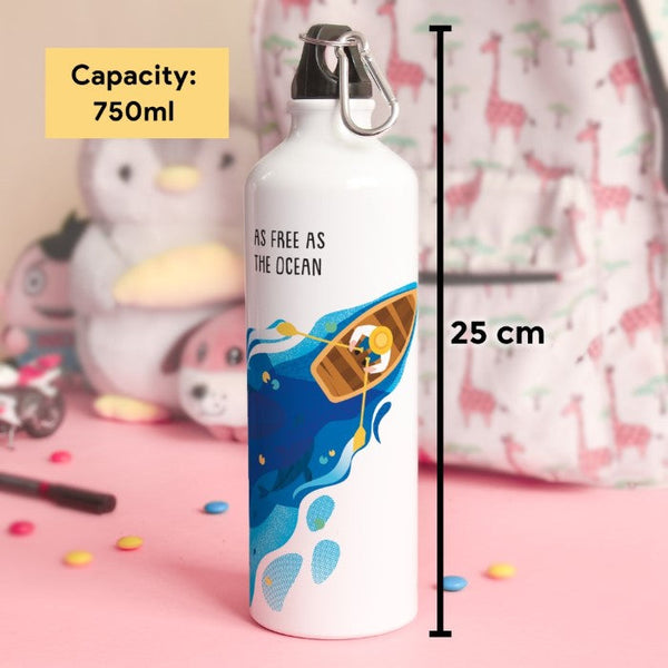 As Free As Ocean Printed Water Bottle, Red Rose &amp; Greeting Card For Him/Her