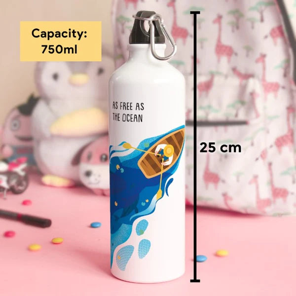 Be The Ocean Printed Sipper Water Bottle, Greeting Card, and 4 Dairy Milk Chocolates - Valentine Gift Hamper