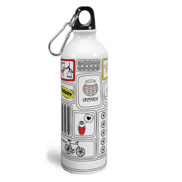 Indigifts Customized Doodle Art Printed Aluminum Water Bottle (750ml): Design for Office, Kids, and Gym Use