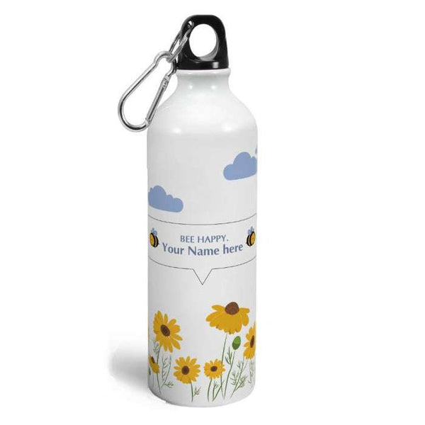 Indigifts Be Happy Printed Aluminum Water Bottle (750ml): Customized Design for Office, Kids, and Gym Use