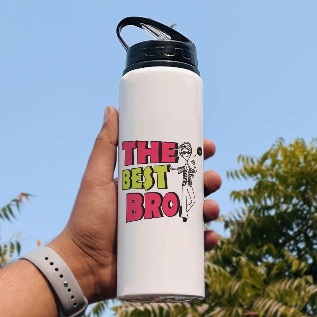 Indigifts The Best Bro Printed Customised Aluminium Sipper Water Bottle (750ML) For Brother, Rakshabandhan Gift For Brothers