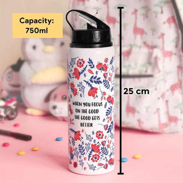 Floral Printed Sipper Water Bottle, Red Rose &amp; Greeting Card For Him/Her