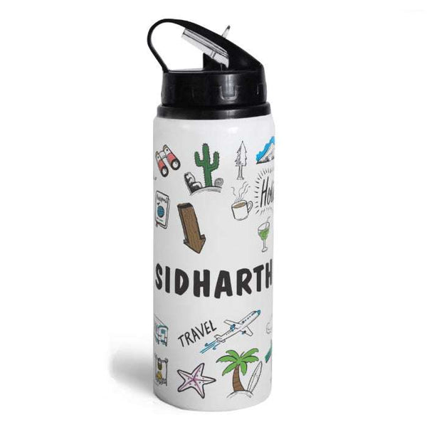 Indigifts Doodle Art Printed Customized Aluminium Sipper (750ml): Love-themed Bottle for Office and Valentines