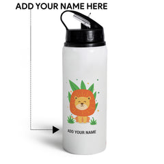 Personalised Sipper Water Bottle with Lion Illustration - Customize Bottle with your Name