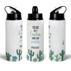 Personalised Cactus Print Sipper Water Bottle - Customize Bottle with your Name