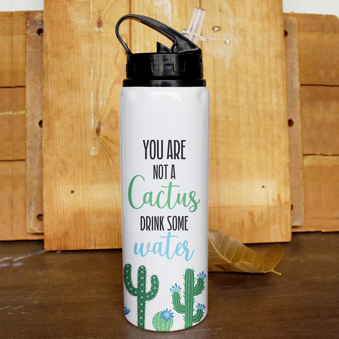 Personalised Cactus Print Sipper Water Bottle - Customize Bottle with your Name