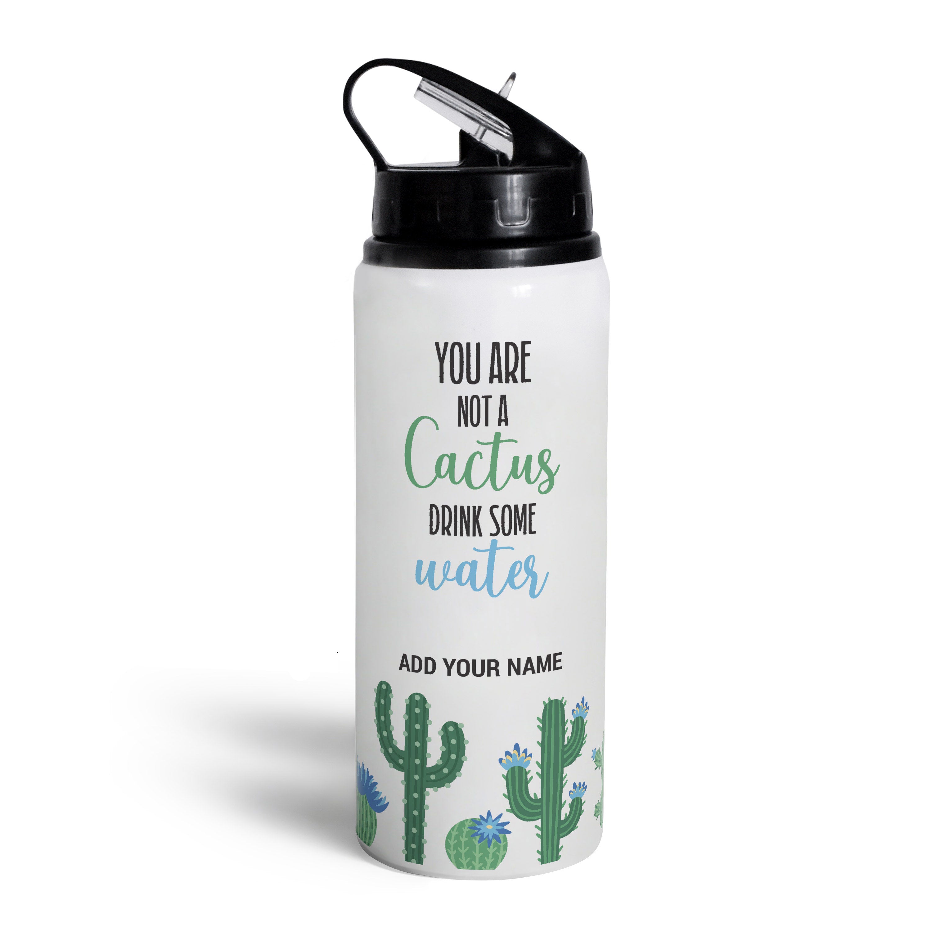 Personalised Cactus Print Sipper Water Bottle - Customize Bottle with your Name