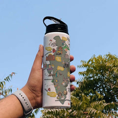 India Doodle Print Aluminium Sipper Water Bottle - Discovering India