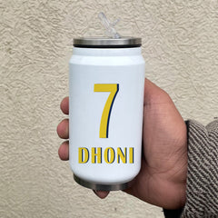 Dhoni Printed Insulated Personalised Steel Sipper Can With Lid And Straw - 350 ML