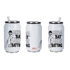 Mera Bat Meri Batting Printed Sipper Can With Lid And Straw - 350 ML