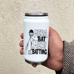 Mera Bat Meri Batting Printed Sipper Can With Lid And Straw - 350 ML