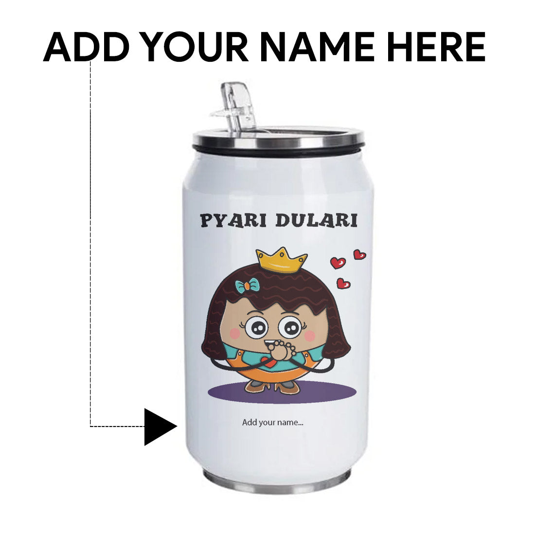 Pyari Dulari Printed Customized  Steel Sipper Can 350 Ml