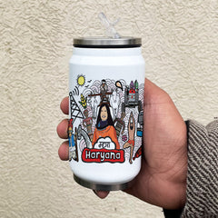 Haryana doodle art steel sipper can - Discovering India