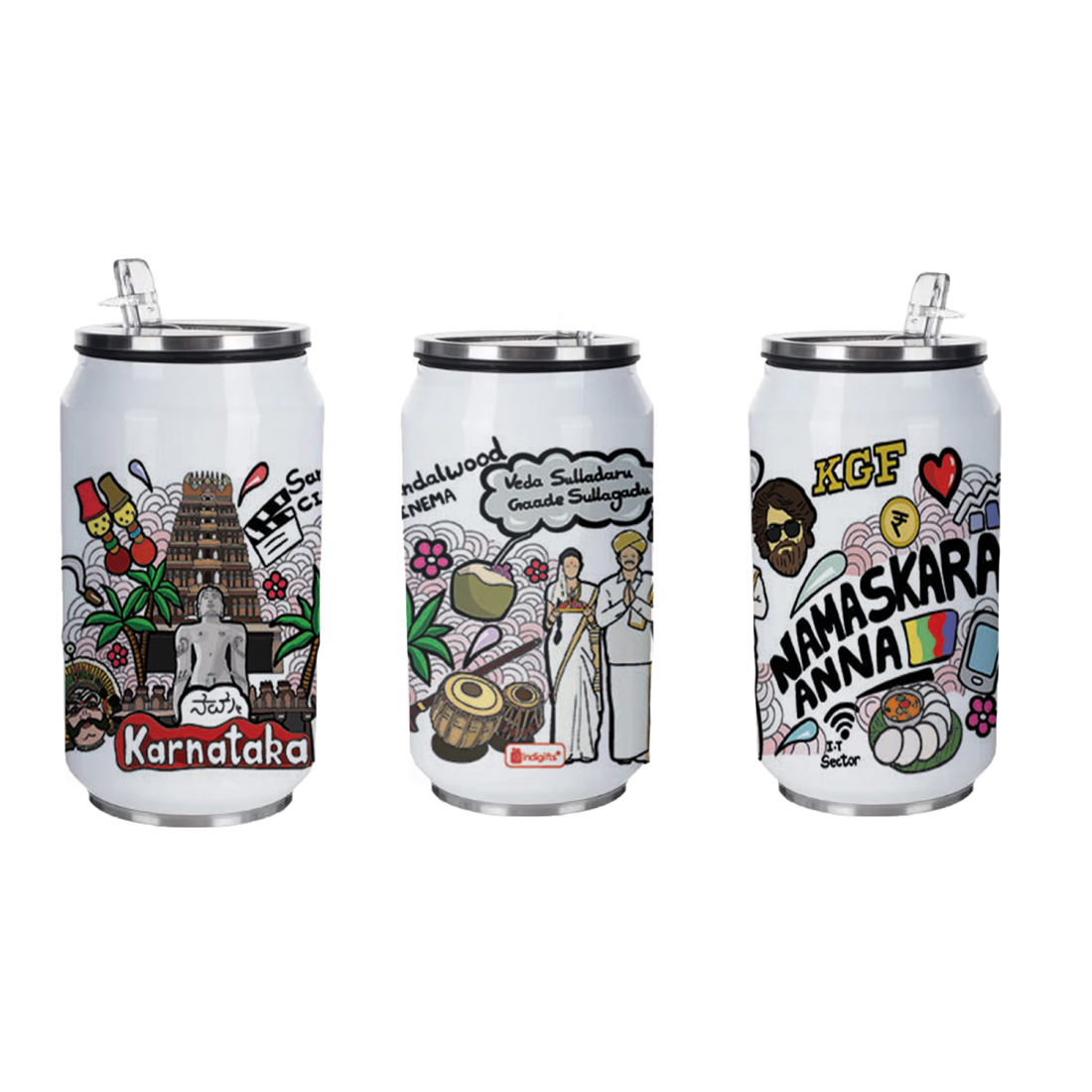 Karnataka doodle art steel sipper can - Discovering India – Indigifts