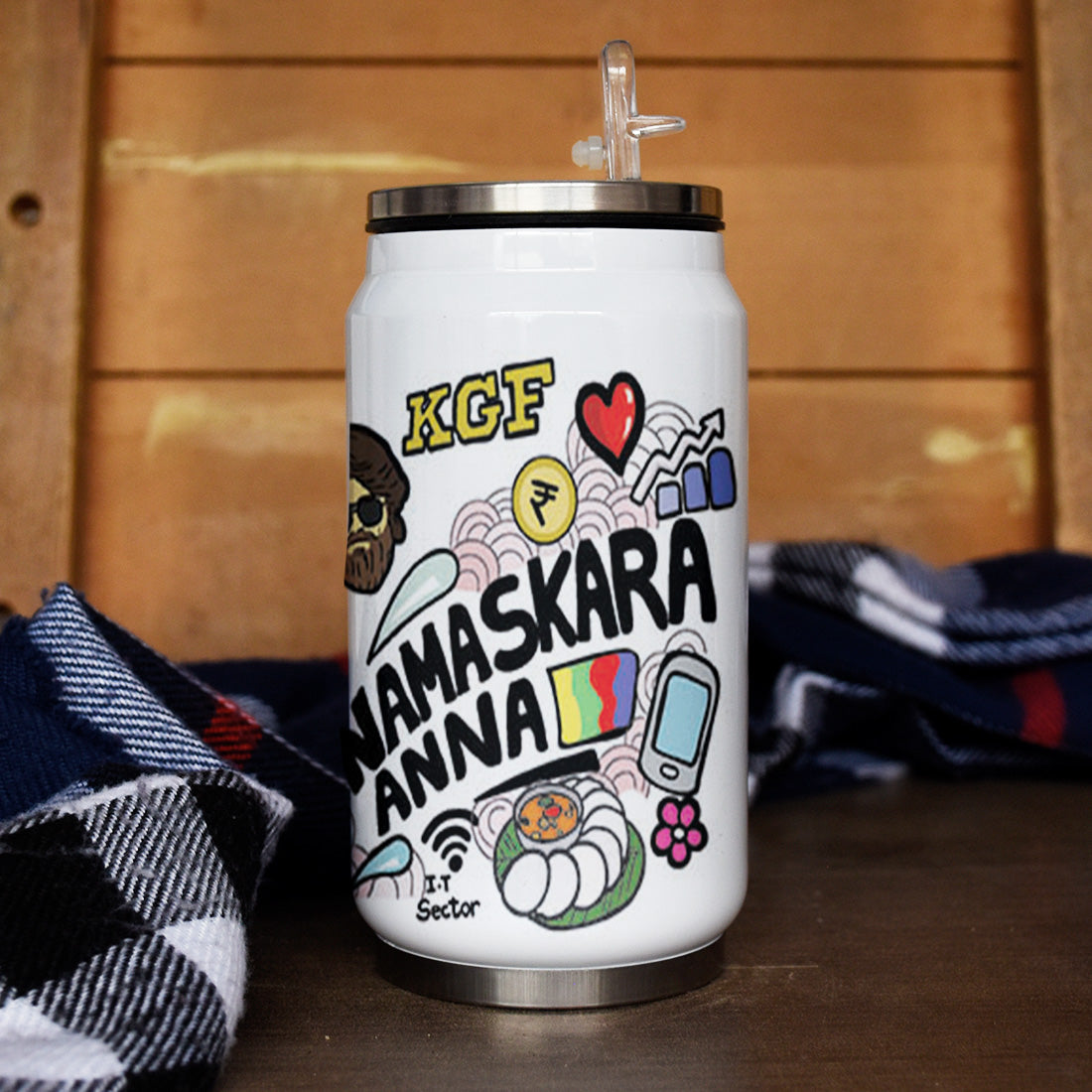 Karnataka doodle art steel sipper can - Discovering India