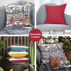 Delhi - Doodle Art Reversible Zipper Cushion with Filler - Discovering India