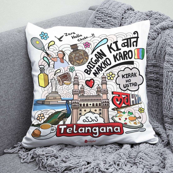 Telangana Discovering India Doodle Art Reversible Zipper Cushion with Filler