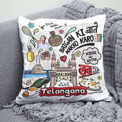 Telangana - Doodle Art Reversible Zipper Cushion with Filler - Discovering India