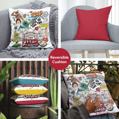 Uttar Pradesh - Doodle Art Reversible Zipper Cushion with Filler - Discovering India