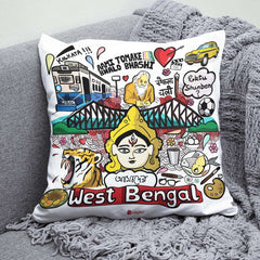 West Bengal - Doodle Art Reversible Zipper Cushion with Filler - Discovering India