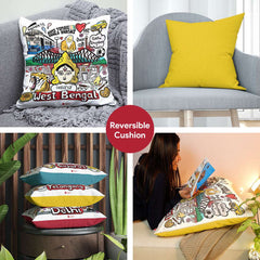 West Bengal - Doodle Art Reversible Zipper Cushion with Filler - Discovering India