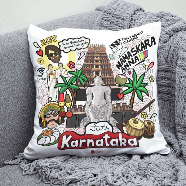 Karnataka Discovering India Doodle Art Reversible Zipper Cushion with Filler
