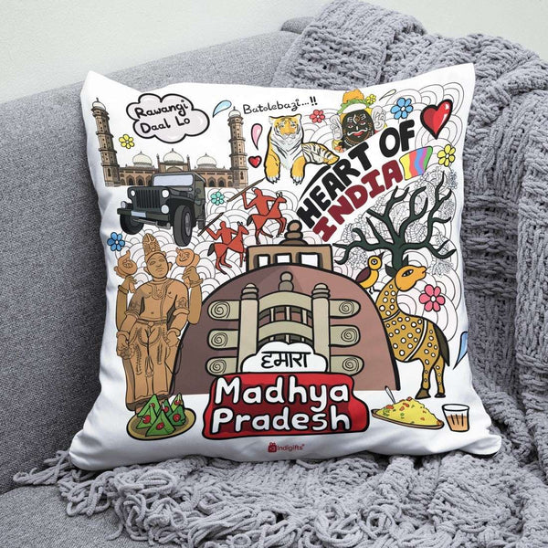 Madhya Pradesh Discovering India Doodle Art Reversible Zipper Cushion with Filler