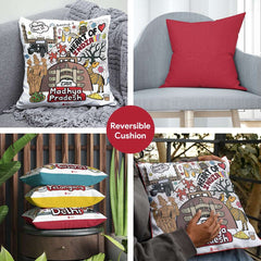 Madhya Pradesh - Doodle Art Reversible Zipper Cushion with Filler - Discovering India