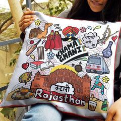 Rajasthan - Doodle Art Reversible Zipper Cushion with Filler - Discovering India